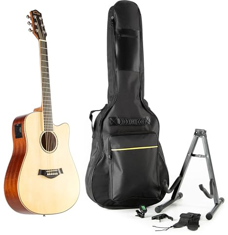 Red Hill Dreadnought Acoustic Guitar Set, Natural, X-Bracing, Mahogany Body, Hardwood Fingerboard, Pickup System, Chrome Hardware, Beginner Set