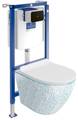Lavita ViConnect H112 Vorwandelement Unterputz WC mit Bedienplatte + Wand Hänge Tiefspül WC Sofi Slim Kresz Spülrandlos + WC Sitz Komplettset Unterputz Spülkasten Toilette Komplett Sett WC