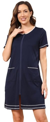Alunsito Camisón con Cremallera para Mujer Manga Corta hasta la Rodilla Albornoz Suave para Verano otoño Estampado Floral de Leopardo Vestido de casa