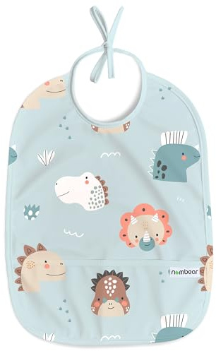 Nombear Easy Wipe Clean Sleeveless Baby Bibs 6-12 Months for Baby Led Weaning - Waterproof Feeding Bibs 12-18 Months,Toddler Food Apron, 1-Pack, Dinosaurs