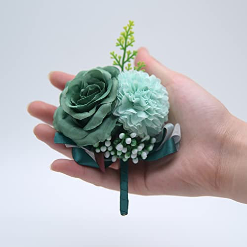 SYSUII Boutonniere Hochzeit Rose- 5 Stück Hochzeit Boutonniere Handarbeit Corsage Künstliche Hochzeit Rose Blumen Hochzeitsanstecker Ansteckblume für Bräutigam Männer Braut Frauen -Grün
