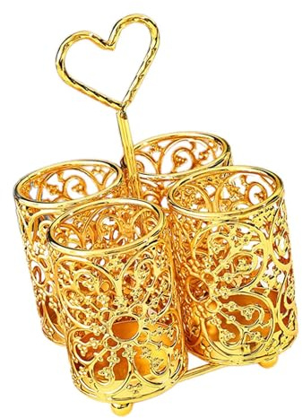 Sharplace Chopstick Holder Cutlery Drainer Basket Container Metal Utensil Organizer Chopsticks Storage Holder Gold Modern Kitchen Decor, 4 Compartments