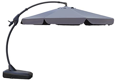 Grand patio Sonnenschirm Sonnenschutz Balkon 300 cm, Marktschirm Ampelschirm 3m mit Ständer & Kurbel, mit Volant, Groß Sonnenschirme Terrassenschirm für Garten, Balkon, Terrasse, Strand (Grau)