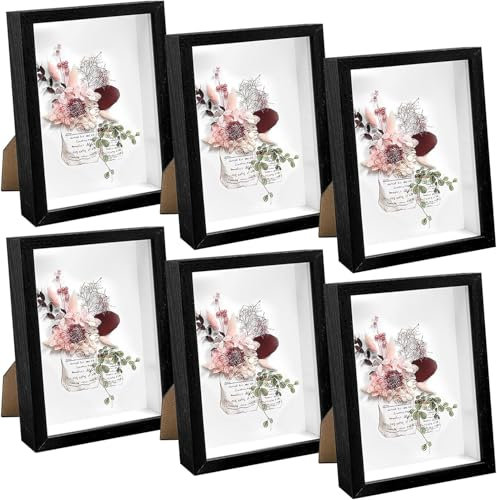 6 Pack 5 x 7in Shadow Box Picture Frame 3D Frames Shadow Box 1.2 Inch Interior Depth Shadow Boxes Display Cases for Memorabilia, Pictures, Flowers, Medals, Tickets,Black