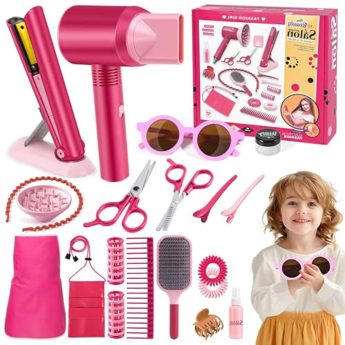Lotvic Friseur Set Kinder, 22 Stück Friseur-und Schminktaschen-Beauty-Set, Kinderschminke Set Spielzeug, Rollenspiele für Kinder, Rollenspielzeug für Jungen & Mädchen ab 3 4 5 6 7 8 9 Jahre