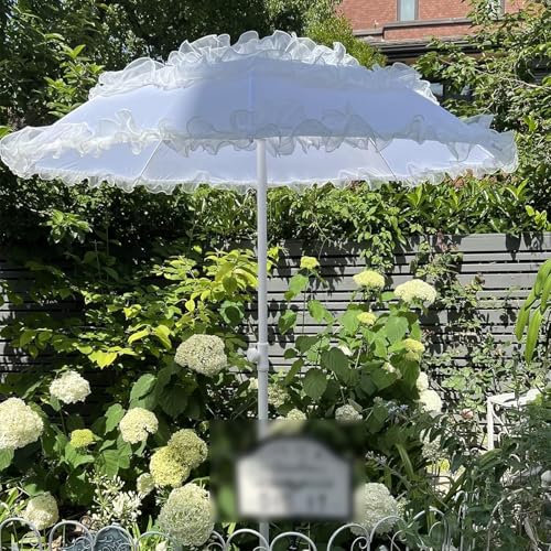 Sombrilla de encaje blanco de 140 cm for exteriores, sombrilla romántica for jardín al aire libre, protección solar impermeable, tela de poliéster engrosada, poste de sombrilla de 32 mm, altura ajusta