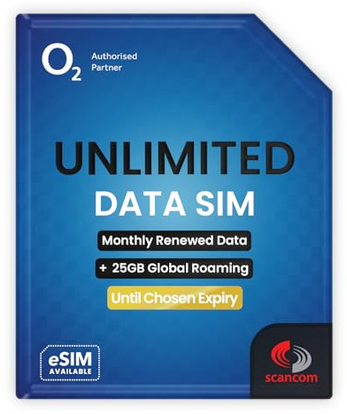 O2 Global Data SIM - 25GB Europe & USA Roaming + Unlimited UK Data - Preloaded for 1 Month - 1 Working Day Activation - For Phones & WiFi Routers