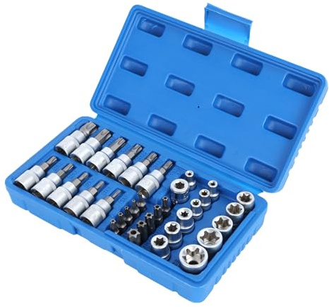 nawoefii 34 pièces Coffret douilles torx femelle, Douille torx profilés E10-E24, clé à douille, jeu de douilles métriques, outil de réparation automobile