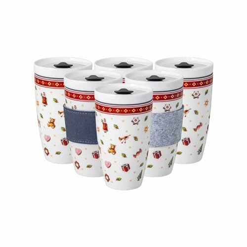 Villeroy & Boch Toy's Delight Coffee-To-Go Becher 6er Set, 350 ml, Spülmaschinenfest, Mikrowellensicher, Kaffeebecher für Weihnachten, Weihnachtsbecher, Premium Porzellan, Bunt