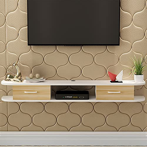 Floating TV Stand with Door and Storage Unit Wall Mounted Shelf for Audio/Video Console Multimedia Gaming Console Cable Box Router Wood Color 160x23x20cm