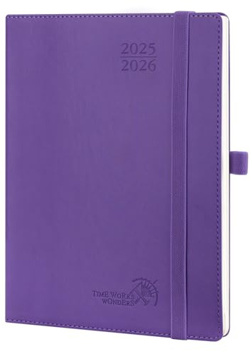 POPRUN Kalender 2025 2026 Wochenplaner (Aug.2025-Dez.2026) Softcover mit PU-Leder, ca. A5 (22 x 16,5 cm), 17-Monate-Terminplaner 1 Woche 2 Seite mit FSC®-Zertifiziertem Papier - Lila