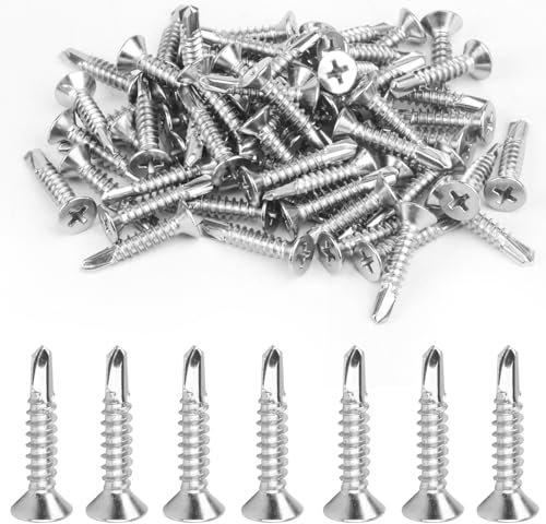 150 PcsSelf Drilling Screws for Metal, Stainless Steel Self Tapping Screws for Metalwork, Self Tapping Metal ScrewsFlat Head Cross Countersunk Screw for Roofing Sheets(M4.2 * 25mm)