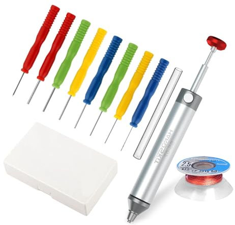 HANDSKIT Bomba desoldadora Alta Succion con Carcasa de Aluminio,Desoldador Manual Para Aspirar Estaño,Bomba De Succión Estaño,alambre de soldadura y aguja hueca Apto para escuelas,hogar e industria
