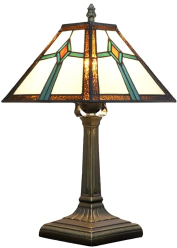 NUODITOS Tiffany Stil Tischlampe Mission Design Glasmalerei Lampe Vintage handgefertigte Nachttischlampe mit LED-Birnen für Haus Wohnzimmer Schlafzimmer Büro