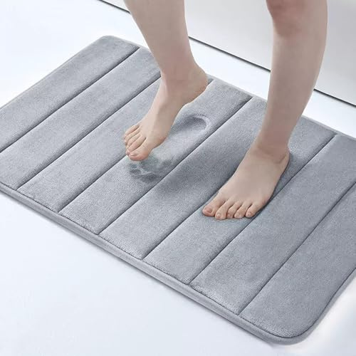 Greenfields Set of 3 Memory Foam Bath Mats, Soft and Comfortable, Super Water Absorption, Non-Slip, Thick, Machine Wash, Easier to Dry for Bathroom Bath Floor Rug, Super Cosy (Grey)