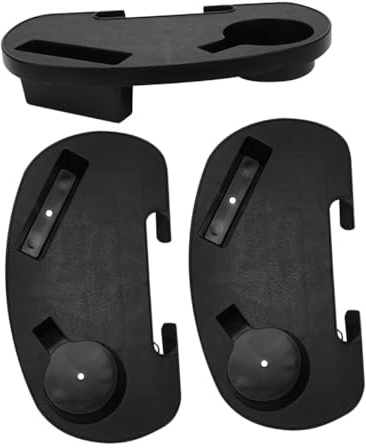 HOODANCOS Portavasos y Espacios Compactos de 3 Piezas de Plástico Negro con Bandeja Conveniente y Clip para Móvil para Silla Plegable Adecuado para Relajación al Aire Libre