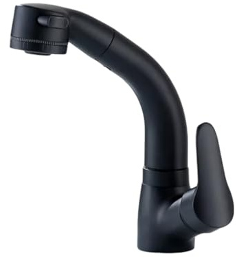 Basin Taps Gray Liftable Seven-Character Brass Hot and Cold Dual-Use Home Bathroom Washbasin Under-Counter Basin Pull-Out Faucet (Black Arc)