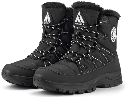Mishansha Bottes de Neige Femme Chaussures d'hiver Chaudes Bottines, Noir 38