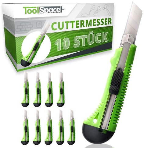 ToolSpace 30x Cuttermesser Stanley Messer Profi Cutter Messer Langlebig | Robust Teppichmesser 18 mm Klingen Sehr Scharf wie SK5 Papiermesser Baumesser ideal für Renovierungen Bauarbeiten Büro Grün