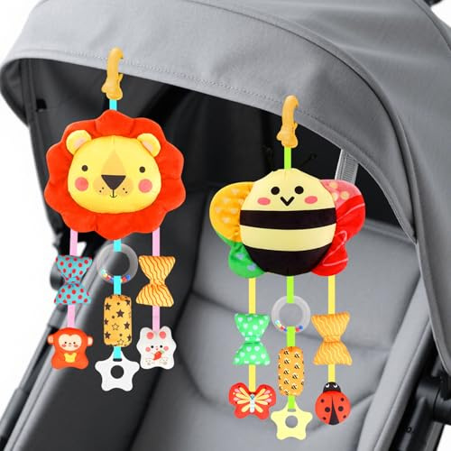 MokukuToys Peluche Animali Appendere Giocattolo,Neonati Interattivi Giocattoli Morbidi,Seggiolini Auto Passeggini Giocattolo per Neonati 0 3 6 9 12 Mesi