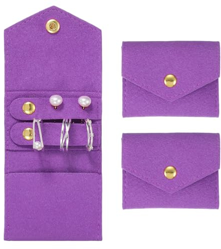 sourcing map 2 mini rollos de joyero de viaje, bolsa organizadora de microfibra, plegable, organizador de joyas con hebilla para anillos, pulseras, aretes, collares, color morado