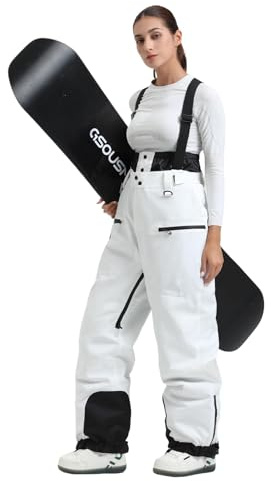 GSOU SNOW Damen Baggy Skihosen 15K wasserdichte Skihosen mit Hosenträgern | 10K Atmungsaktiv, Abnehmbare Hosenträger und Schneefang, Mesh-Ventile an den Oberschenkeln, Schneegamaschen für Snowboarden