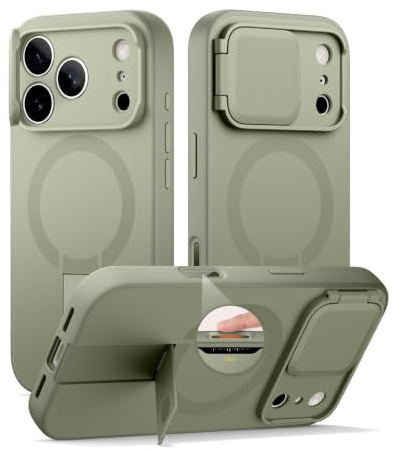 SURITCH Magnetisch hülle Kompatibel mit iPhone 17 Pro, Stoßfest Handyhülle Kratzfest Schutzhüllemit Kamera Steuertaste & Kameraabdeckung & verstellbarem Kickstand(Khakigrün)