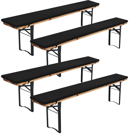 FXKS Juego de 4 Cojines Acolchados para Bancos de Cerveza, 220 x 25 x 3 cm XL, Cojines Acolchados para Bancos de Cerveza (Negro, Impermeable)