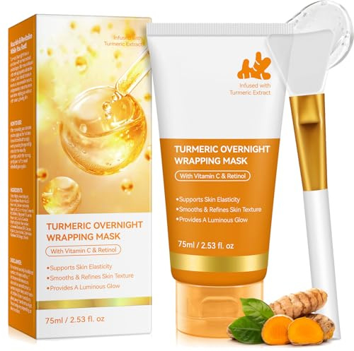 Collagen Night Wrapping Mask, 75 ml,Kurkuma + Retinol + Vitamin Maske, Korean Collagen Overnight Wrapping Peel Off Masks für Glowing Skin, Elastizität & Feuchtigkeit