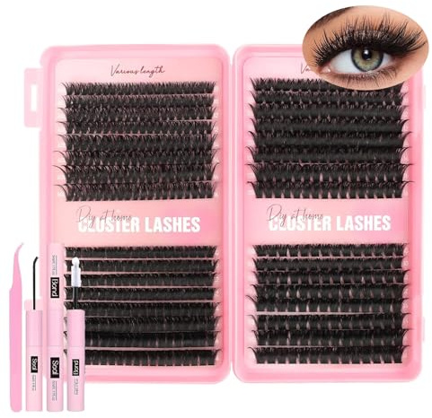 Eyelash Extensions Set, 544 Pieces, Individual Natural Lash Clusters with Bond and Seal Lash Glue, Tweezers, 10-16 mm, 60D/100D/120D/150D Curl, Artificial Eyelash Lifting Set, Cosplay Eyelashes, DIY