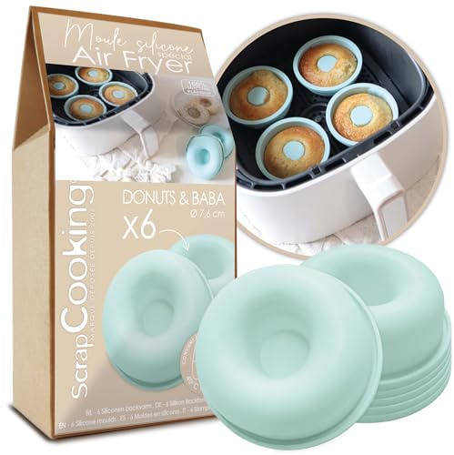 ScrapCooking - 6 Moldes Air Fryer Donuts - Moldes de Silicona - Aptos Horno & Lavavajillas - Cocina Pastelería Tartas - Verde Agua - 29130