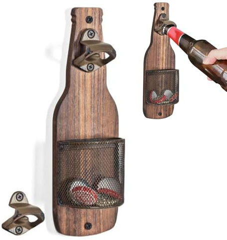 Décapsuleur Mural en Bois avec Récupérateur de Capsules – Idée Cadeau Originale pour Homme, Papa, Fête des Pères – Accessoire Déco pour Bar, Cuisine, Jardin