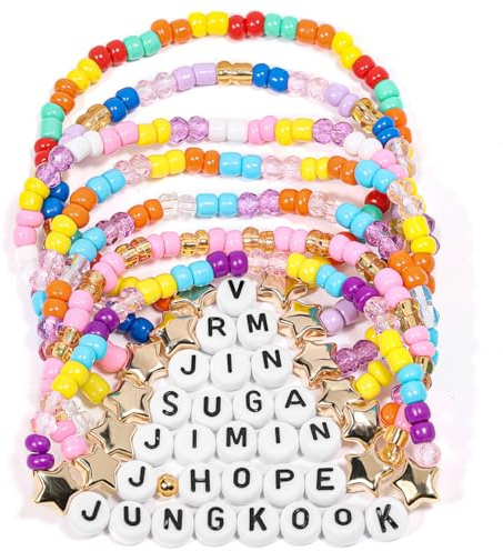 AICase Bracelets BTS Merch Jouets Décorations d'anniversaire 7 Bracelets | d'amitié Élastiques en Perles à Superposer Produits Dérivés pour Costume et Cosplay,pour Fans et Femmes,Noël & Petits Cadeaux