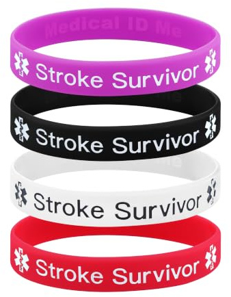 Stroke Survivor silikonarmband, lila, svart, vit och röd, 4-pack, 210 mm