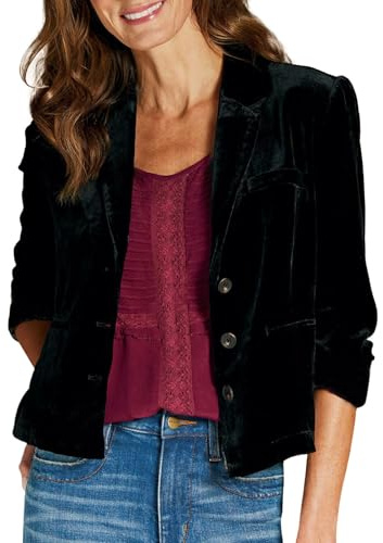 Generisk blazer, dam, elegant sammetsblazer, knapp, öppen framsida, kavaj, reverskrage, sammetskavaj, jacka, arbete, kontor, kavaj, bekväm, kort blazer, affärskläder, höst, övergångsjacka, mode