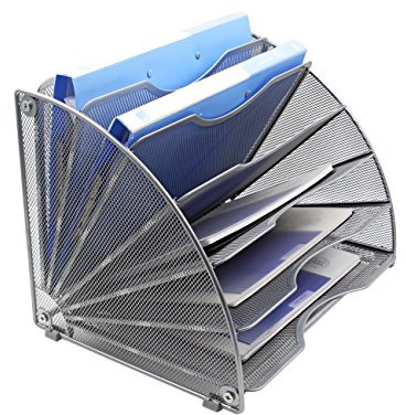 EasyPAG Fächerförmiger Schreibtisch-Organizer aus Netzstoff, vertikale Papierablage mit 6 Fächern, platzsparender Zeitschriftenständer aus Metall für Büro, Zuhause, Schule, einfache Montage, Silber