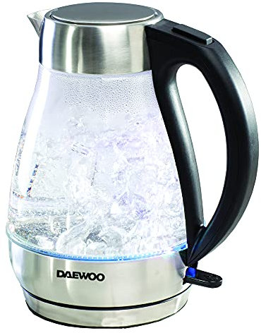 Daewoo SDA1202 1.5L 3000W, Glass Kettle with Safety Locking Lid, Auto-Cut Off, Transparent Glass, 360° Swivel base - Stainless Steel Trim - Silver