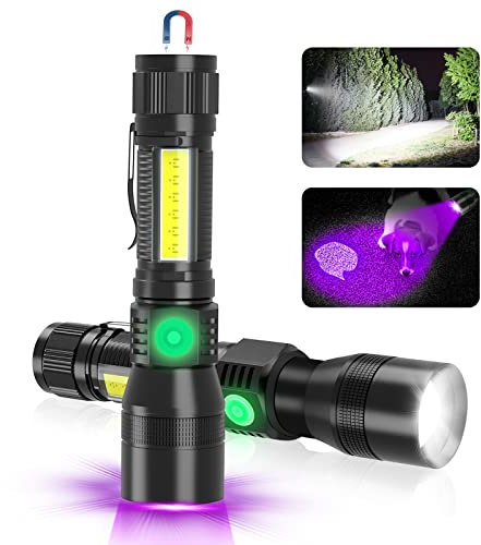 Vnina UV Rechargeable Flashlights Tactical,1000 High Lumens 3 in 1 LED Black Light Flashlight -Magnetic Base/Sidelight/Zoomable, Bright Pocket Flash Light for Stains Detection Camping Emergency,2PCS