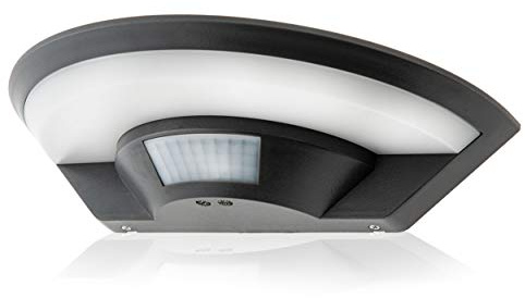 HUBER LED Wandlampe mit Bewegungsmelder 140° 9W, 1450lm I IP54 geschützte LED Außenleuchte mit Bewegungssensor I Wandleuchte innen, Disk, anthrazit