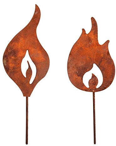 Rayher 46553638 Décoration de jardin flammes, métal rouillé, 2 pces., 13cm + 15cm, à piquer, intérieur, extérieur, cadeau, Cuivre
