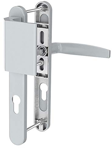 MS Beschläge Schmalrahmengarnitur Silber pulverbeschichtet 72mm Langschildgarnitur Türdrücker PZ Lochung Wechselgarnitur Schutzbeschlag (Stossgriff/Drücker, Türstärke 39-54mm)