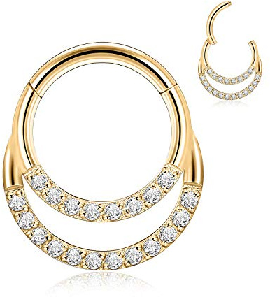 Doppelnasenring Septumschmuck Daith Rook Helix Tragus Ohrring Daith Helix Schmuck Daith Rook Helix Piercing Schmuck Knorpel Conch Hoop Ohrringe 316L Chirurgischer Stahl 16G 8mm Gold CZ Gepflastert