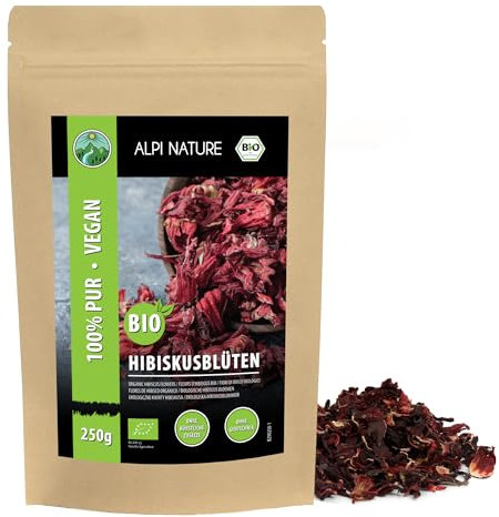 Alpi Nature Té de Hibisco Flor de Jamaica Orgánica 250g, Flor de Hibisco Seca Entera, Hibiscus Tea