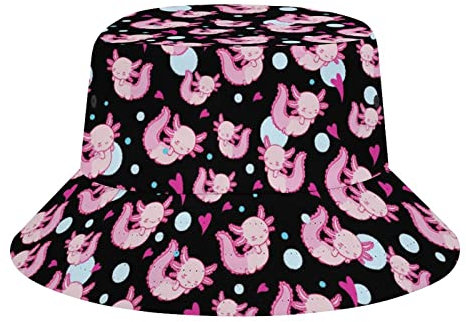 843 Eimer Hut Süßes Axolotl Schwarz Damen Fischerhüte Uv Schutz Fischerhut Unisex Breite Krempe Herren Mütze Für Wandern, Reisen, Angeln