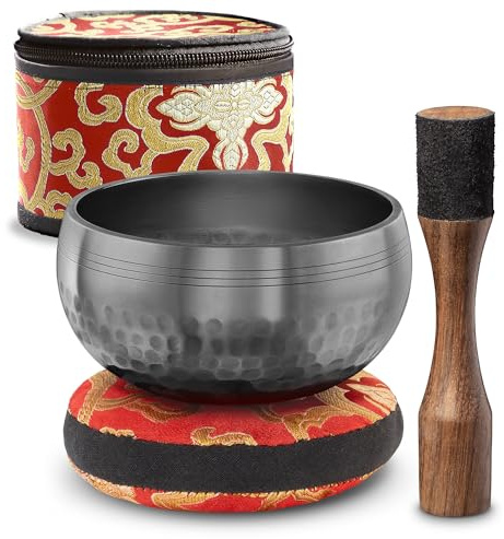 Ciotole Tibetane dal Design Autentico e Semplice – Campana Sonora con Cuscino – Ciotole di Guarigione Sonora – Ciotole Nepalesi – Kit di Terapia Yoga