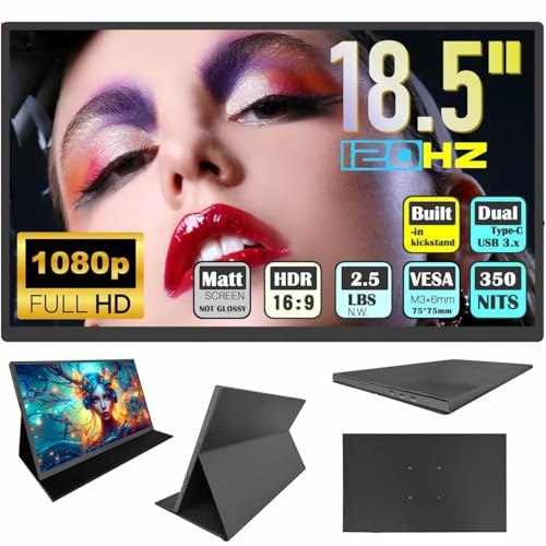 Bimawen Écran Portable 18,5 pour Ordinateur Portable 120 Hz – 100% sRGB 1080p Cadre CNC, béquille intégrée, Compatible avec USB 3.0/3.1/3.2, téléphone, Ordinateurs et appareils de Jeu