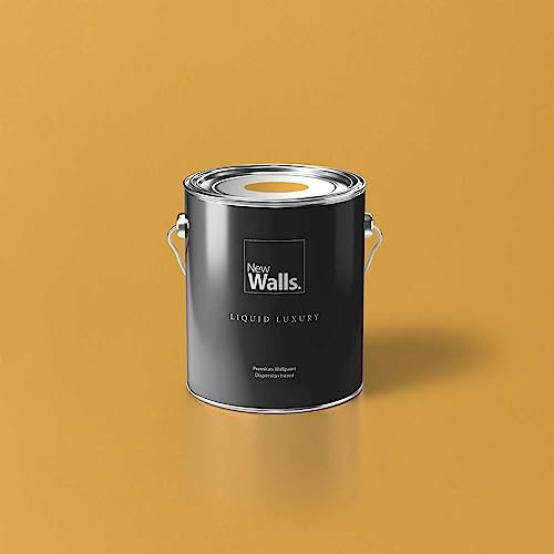 New Walls Premium Wandfarbe Gelb, Safrangelb Liquid Luxury Dispersionsfarbe für Innenräume – 2,5 L