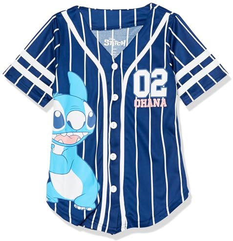 Disney Lilo & stitch, baseballtröja, klassisk nätskjorta med knappslå, Marinblå/vit, 7-8
