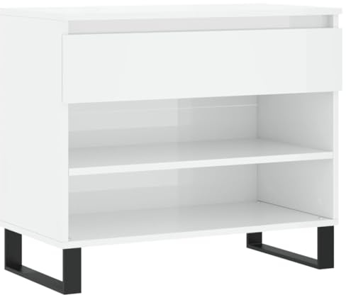 vidaXL Mueble Zapatero Madera contrachapada Blanco Brillo 70x36x60 cm, Mueble Zapatero, Armario de Zapatos, Estante de Zapatos, Armario Zapatero