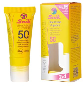 Snik FIRST CLASS CREAM COMBI 2in1 | Professional Face Sun Cream + Lip Lipstick | Mountain, Skiing, Extreme Sports | Organic with Carotene | SPF 50 High Protection UVA + UVB | Tube 15 ml